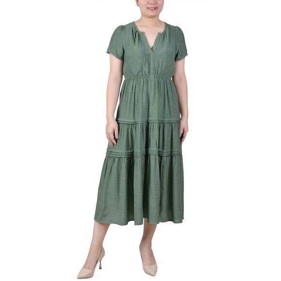 Petite Short Sleeve Tiered Midi Dress Dark Ivy PXL - Picture 1 of 1